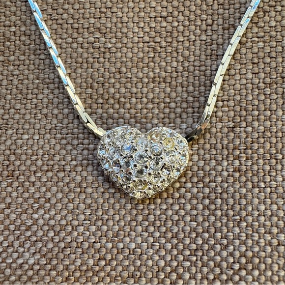 Swarovski Pavé Crystal Puffy Heart Pendant Silver tone Necklace 16" - Picture 3 of 7